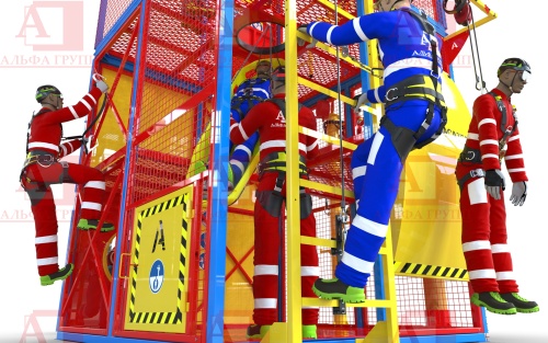 Учебно-тренировочный полигон СПАСАТЕЛЬ ПС15-02-5-02 от АЛЬФА ГРУПП для практических занятий на высоте и в замкнутом пространстве с применением средств индивидуальной защиты и стационарных анкерных систем.  